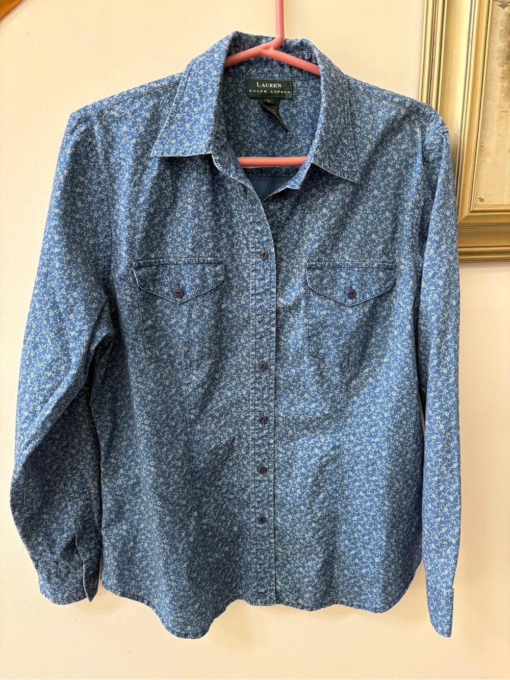 Ralph Lauren Blue Floral Denim-Style Button Shirt